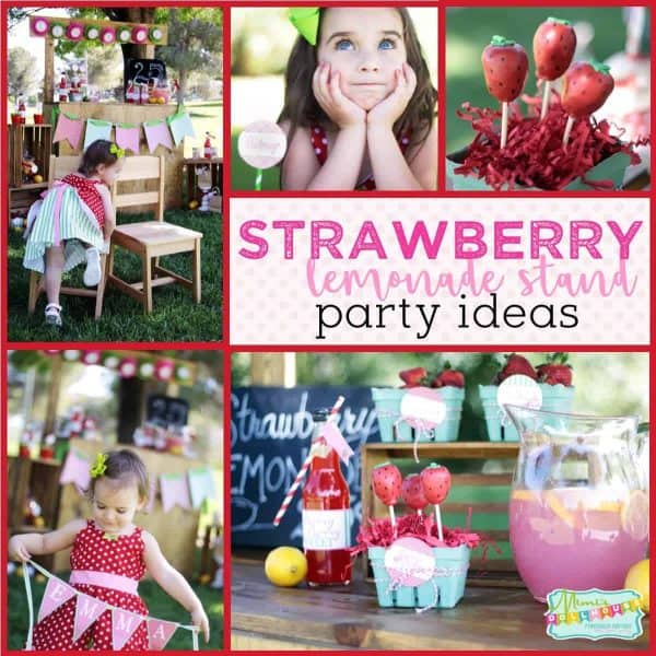 Strawberry Party: Strawberry Lemonade Stand Play Date.  Looking for a fun springtime party idea fot your little girls.  Why not style a fun strawberry lemonade stand?  Today I'm sharing a Strawberry party I decorated for my little girls.  Check out this fun lemonade party and all of our spring time party ideas!