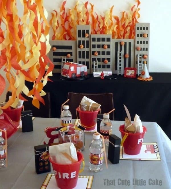 Fireman Party: Romain's Party is on Fire. Sirens are blazing for this adorable Firetruck Party! Be sure to check out all of our Fire party ideas and inspiration. #firetruck #fireman #birthday #boy #party #parties #partyideas #diy