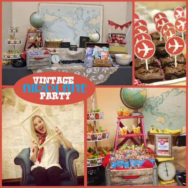 Airplane Party: Vintage Travel Party.  Soar off into the horizon with this cute Vintage Airplane Party that mixes rustic charm & creative ideas! #airplane #lds #vts #visitingteaching #party #partyideas #parties #diy plane