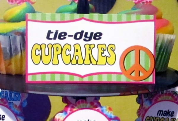 tie dye cupcake sign close up