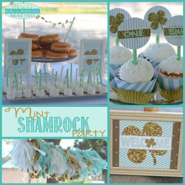 St. Patrick's Day: Eliana's Mint Shamrock Party. Want a simple, elegant idea for your little St. Paddy's Day baby?  Today I'm sharing this sweet Mint Shamrock Party. #spd #party #partyideas #parties #holiday #stpaddysday #stpatricksday #crafts #firstbirthday #diy