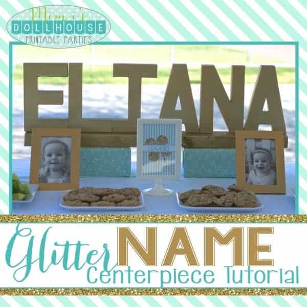 Mint Shamrock Party: Glitter Name Centerpiece Tutorial. Today I'm sharing a tutorial on how to make the easy peasy glitter name centerpiece from my Mint Shamrock Party. Be sure to check out all of our St. Patrick's Day ideas and inspiration. #craft #tutorial #diy #holiday #party #parties #partyideas #glitter