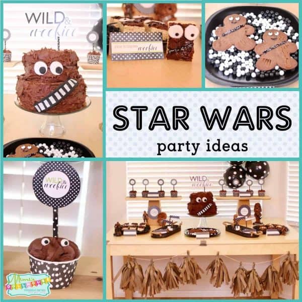 Looking for some fun Star Wars party inspiration? This star wars party theme is all about the wookiee. Easy and inexpensive Chewbacca desserts and decor with simple modern printables. Throw a star wars party with easy diy treat ideas. #starwars #partyideas #diyparty #chewbacca #wookieecake